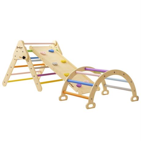 BanaSuper Colorful 3 in 1 Pikler Triangle Set with Ramp & Arch for Kids