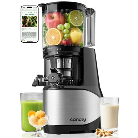Canoly C09 Cold Press Juicer, 6" Extra Wide Feed Chute, 3-IN-1 Strainers (Juice