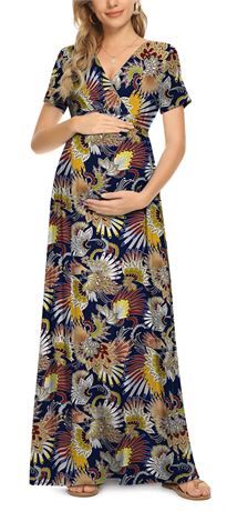 Xpenyo Maternity Maxi Dress Women Casual Wrap Long Baby Shower Pregnancy