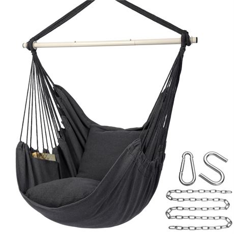 Y- Stop Hammock Chair Hanging Rope Swing Chair, Max 500 Lbs, 2 Seat Cushions