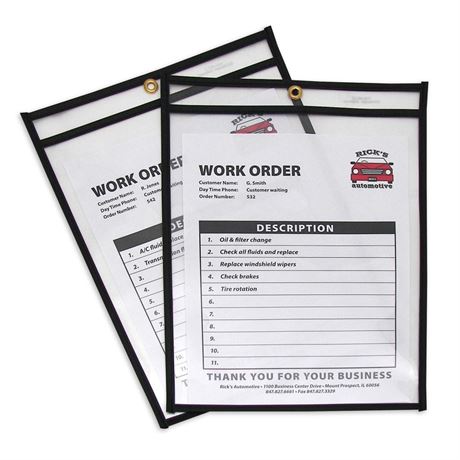 C-Line Stitched Shop Ticket Holders, Both Sides Clear, 9 x 12 Inches, 25 per