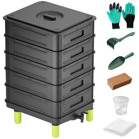 5-Layer Worm Compost Bin, 85L Worm Composter for Indoor & Outdoor, Starter Kits