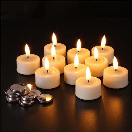 Eywamage Real Wax Ivory Flameless Tealights with Timer Batteries, Realistic