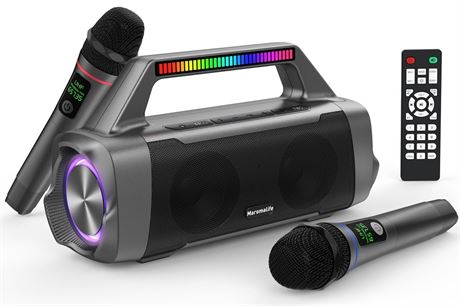 Karaoke Machine with Two Wireless Microphones,Portable Bluetooth Speaker for