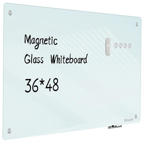 Magnetic Glass Whiteboard - Glass Dry Erase Board 48"x36" Large Frameless Glass