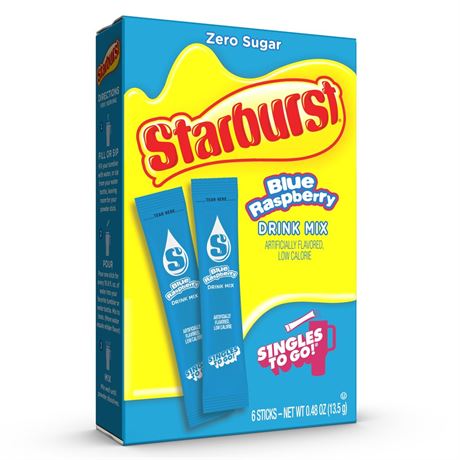 Starburst Zero Sugar Singles-to-Go Powdered Drink Mix, Blue Raspberry, 6 Count
