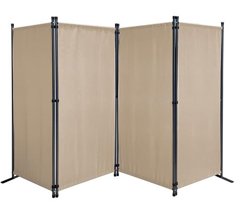 Room Divider 87" W x 65" H Beige | 4-Panel Folding Privacy Screen | Portable