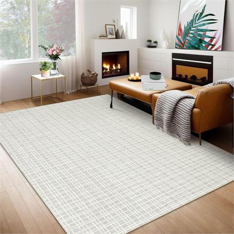 Modern Plaid Area Rug 4x6 Washable Rug Indoor Contemporary Non Slip Rug Soft