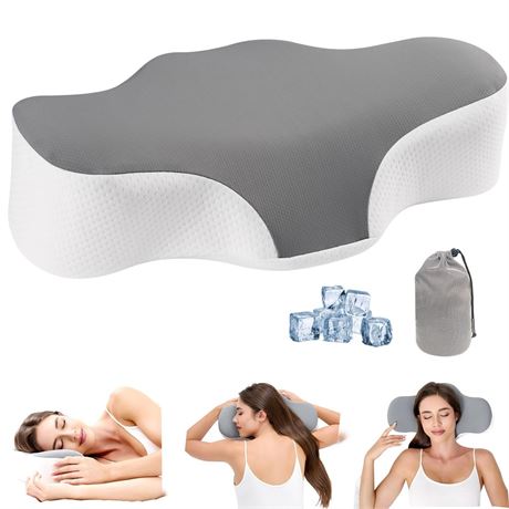 Bespilow Travel Cervical Pillow for Bed Sleeping, Small Memory Foam Neck Pillow