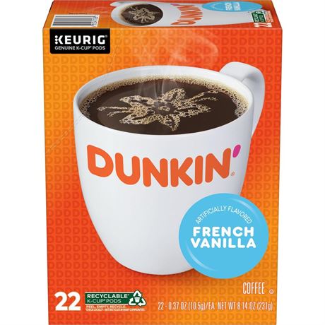 Dunkin French Vanilla Flavored Coffee, 88 Keurig K-Cup Pods 22 CountPack of 4