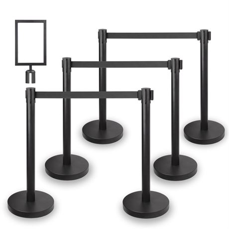 Crowd Control Stanchions w/Retractable Belt Sign Topper 6 Pack | 6.6ft / 2m