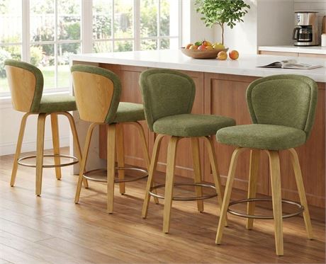 DUOMAY 26 Inch Swivel Bar Stools Set of 4 Chenille Upholstered Counter Height