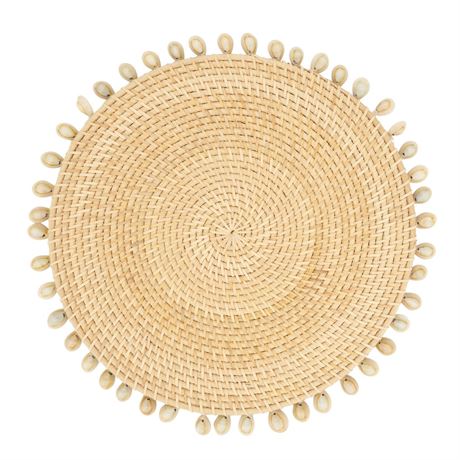 Saro Lifestyle Seaside Splendor Shell Rattan Placemat Set of 4,15"x15" - Natural