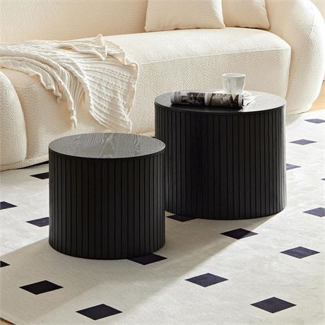 MEETAKING 19Inch Nesting Coffee Table Set of 2,Modern Round Wooden Coffee