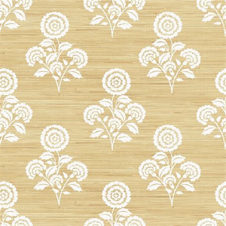 Faux Flourish Block Print Wheat Brown Grass Cloth Peel and Stick Wallpaper