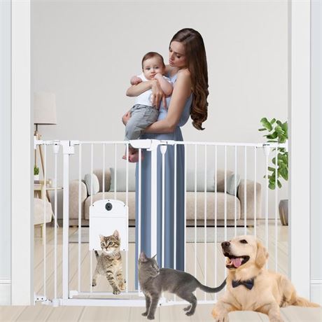 57.48" Extra Wide Baby Gate with Cat Door, Auto Close Pet Gates Dog Gate,