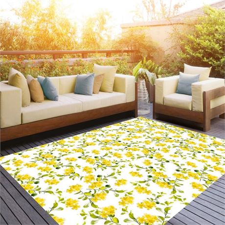 Green White Indoor Outdoor Area Rug 6x8 Waterproof Washable Rug for Patio