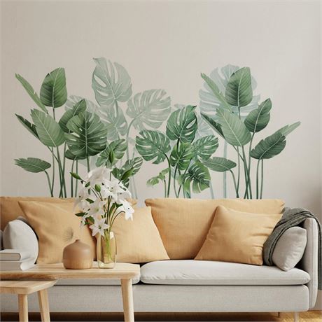 Green Plant Leaves Flowers Living Room Background Wall Decorations Room Layout