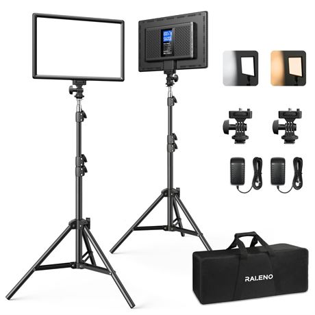 RALENO 13" Edge-Lit LED Video Light Panel Kit (2-Pack), Bi-Color 2500K-6500K