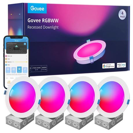 Govee Smart Recessed Lighting 6 Inch, Wi-Fi Bluetooth Direct Connect RGBWW LED