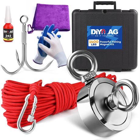 DIYMAG Fishing Magnet Kit, 1400 LBs Super Strong Double Side Neodymium Magnets