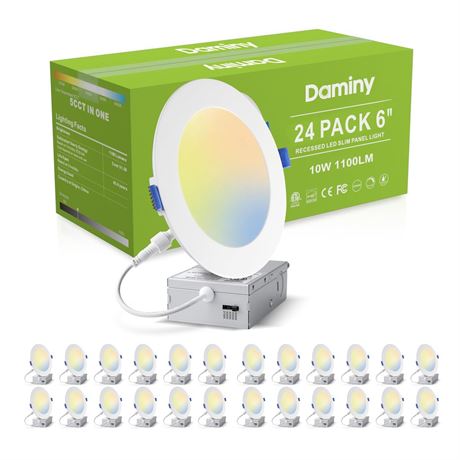 DAMINY 24 Pack 6 Inch LED Recessed Lighting with Junction Box,5CCT,Ultra-Thin
