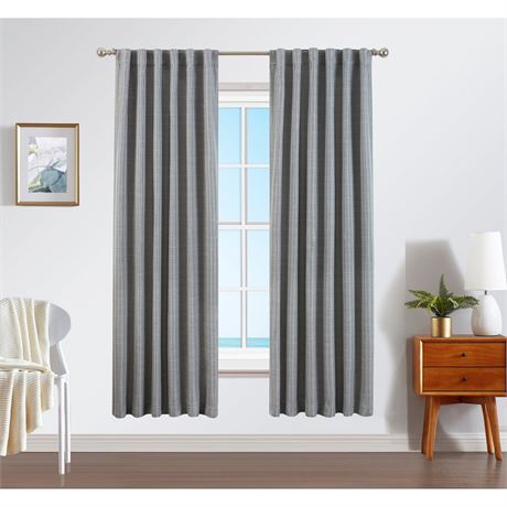 Robin Thermal Woven Charcoal Room Darkening Back Tab Curtain - 52 in. W X 84