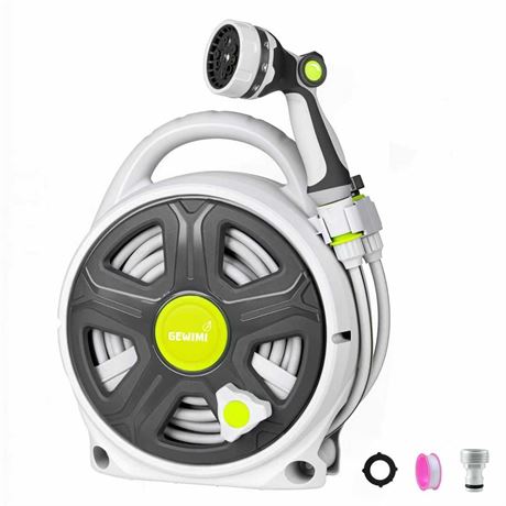 Retractable Garden Hose Reel, 65FT Heavy Duty Hose With 10 Spray Patterns -