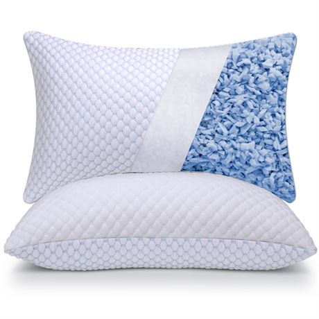 OSBED Cooling Adjustable Shredded Memory Foam Pillows Queen Size Set of 2 -