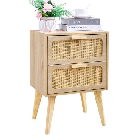 Rattan Nightstand, Small End Table, Side Table with Hand Made Rattan Decorated