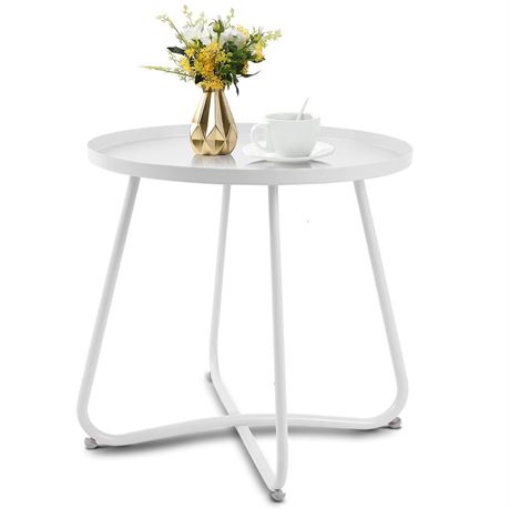 Babion White Outdoor Side Tables, Small Outdoor Table, Round Patio Side Table