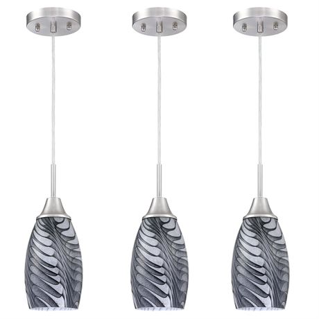 Viinew Mini Glass Pendant Light 4.72" with Handblown Black Gray Marble Art