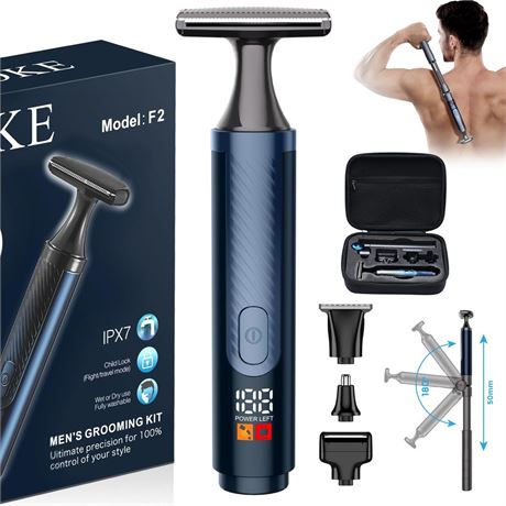 FOKE Back Shaver for Men, Ultra-Wide 2" T-Shaped Head, Travel Case, LED 4 in 1