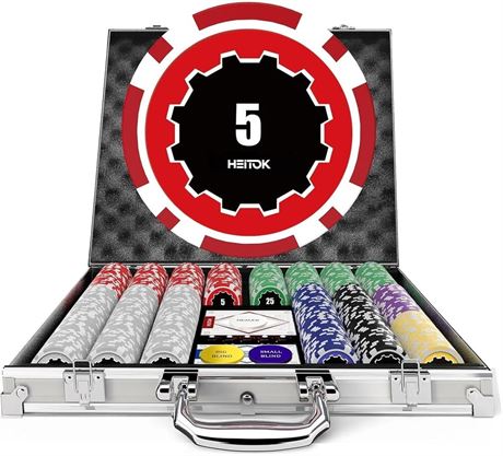 HEITOK Casino Poker Set with Numbered Chips 500-Piece for Card Board Game, 11.5