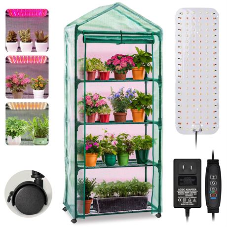 Indoor Greenhouse with Grow Light, Portable 4 Tier Mini Greenhouse Tent with
