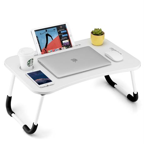 Foldable Laptop Table, Portable Lap Desk Bed Table Tray, Laptop Stand with Cup