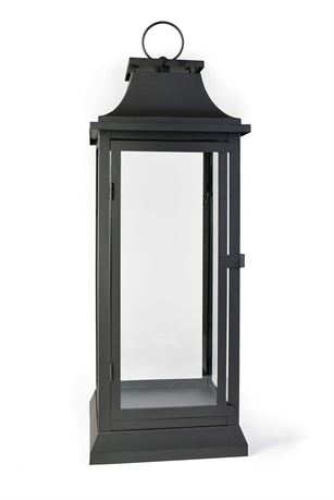 Serene Spaces Living 25" Tall Black Decorative Hurricane Lantern with Clear