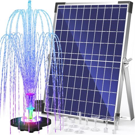 Antfraer Solar Water Pump with 4400 mAh Battery Colorful LED Light, 15W Solar