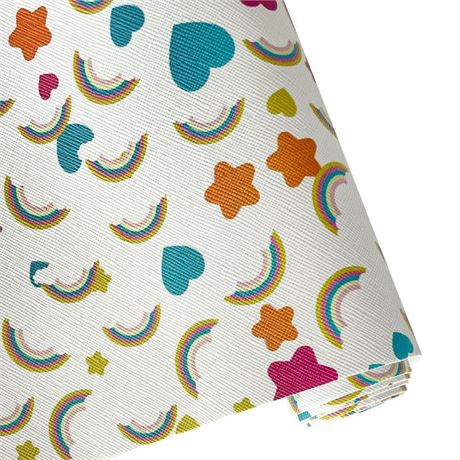 ONEART | Sweet Rainbow Theme Faux Leather Fabric Star Heart Printed Synthetic