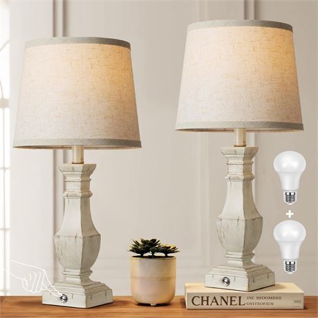 ROTTOGOON Dimmable Table Lamps Set of 2, Rustic Farmhouse Table Lamps for