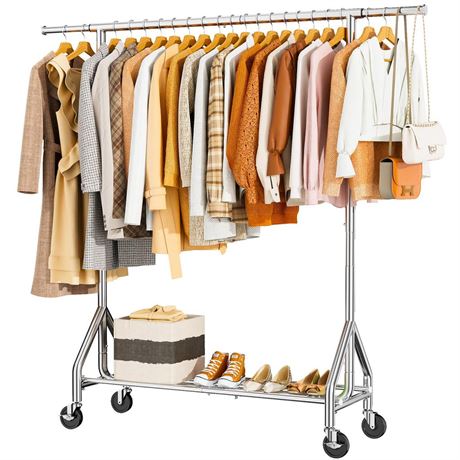 Heavy Duty Clothes Rack Load 450 LBS, Metal Garment Rack, Standing Rolling