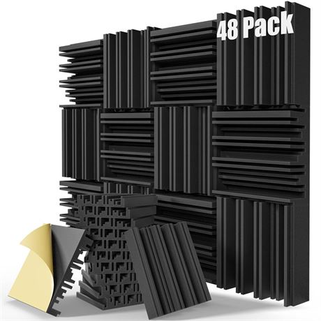 Upgrade 48 pack Self-adhesive Sound Proof Foam Panels,12" X 12" X 2" Acoustic