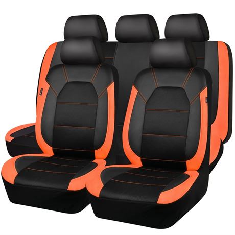 CAR PASS Leather Seat Covers, Breathable Universal Car Seat Cover Full Set for