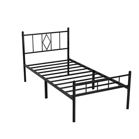 Twin Size 14" Height Classic Metal Platform Bed Frame Foundation with Iron-Art