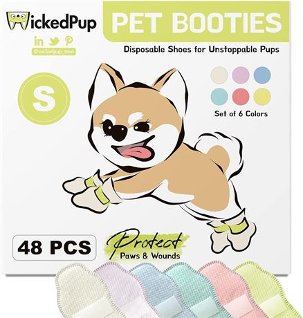 WICKEDPUP Pet Booties for Dogs & Cats, 48ct | Disposable Socks to Stop Licking