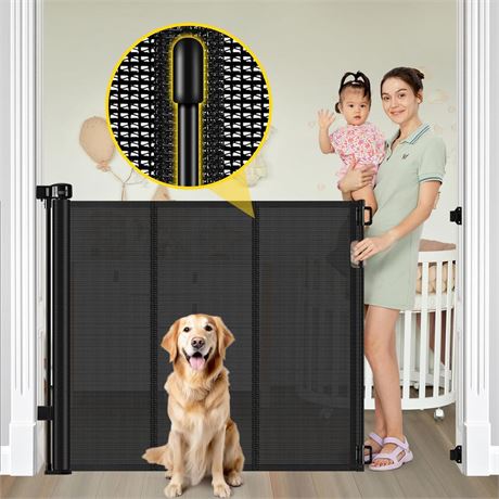 Reinforced 42” Extra Tall Retractable Baby Gates with Rods, Extends up to 60”