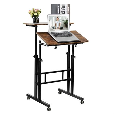 Hadulcet Stand Up Desk, Rolling Laptop Desk, Standing Computer Desk, Portable