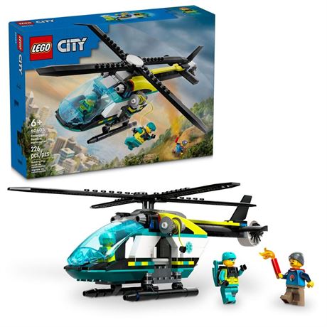 LEGO City Emergency Rescue Helicopter, Toy Aircraft Playset for Kids, Fun Gift