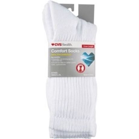CVS Crew Comfort Socks for Diabetics, 2 Pairs, L/XL, White