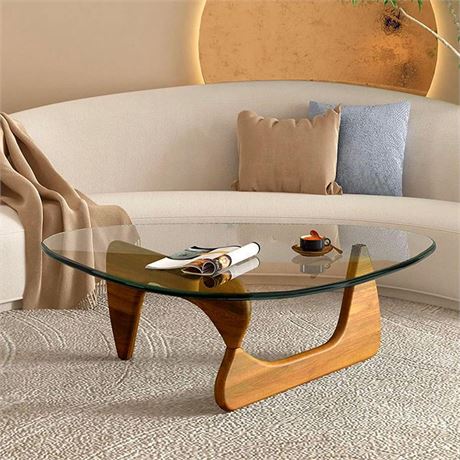 Coffee Tables for Living Room - Triangle Glass Coffee Table with Wooden Base